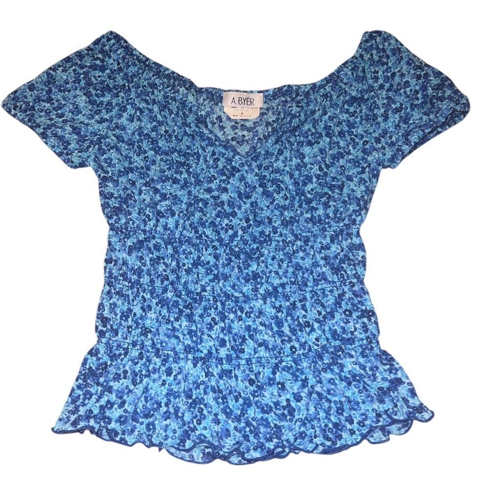 Y2k A.Byer Sheer Floral Cinched Short Sleeve Top Size M